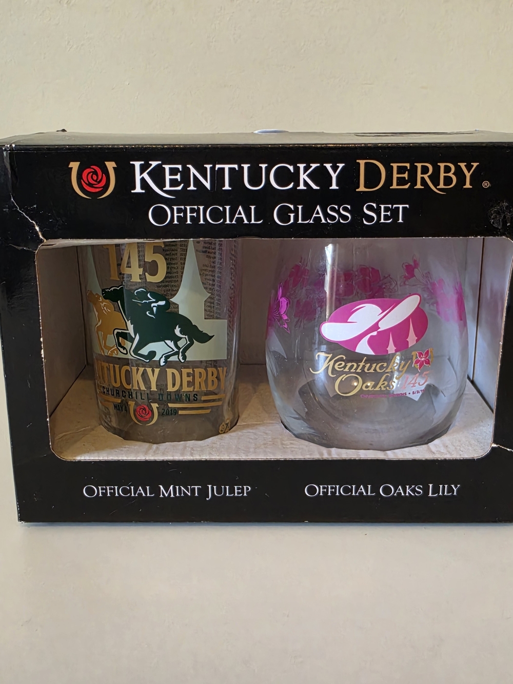 Kentucky Derby Official Glass Set - Gold & Pink